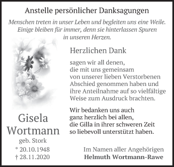 Traueranzeige von Gisela Wortmann von merkurtz