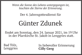 Traueranzeige von Günter Zdunek von merkurtz