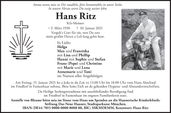 Traueranzeige von Hans Ritz