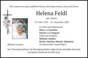 Traueranzeige von Helena Feldl von merkurtz