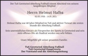 Traueranzeige von Helmut Halba von merkurtz