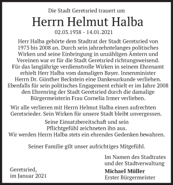 Traueranzeige von Helmut Halba von merkurtz