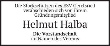 Traueranzeige von Helmut Halba von merkurtz