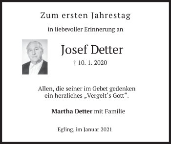 Traueranzeige von Josef Detter von merkurtz