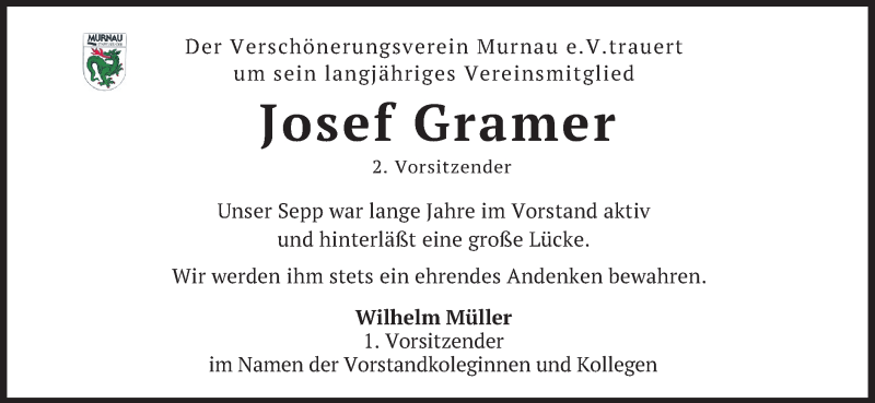  Traueranzeige für Josef Gramer vom 16.01.2021 aus merkurtz