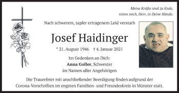 Traueranzeige von Josef Haidinger