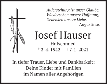 Traueranzeige von Josef Hauser von merkurtz