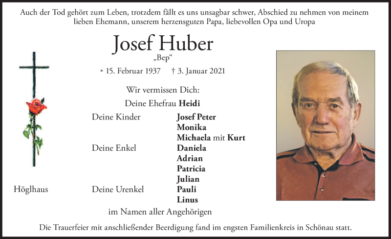  Traueranzeige für Josef Huber vom 09.01.2021 aus merkurtz