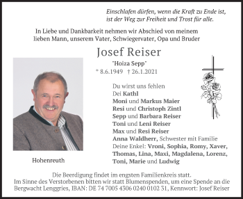 Traueranzeige von Josef Reiser von merkurtz