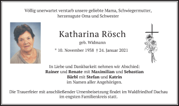 Traueranzeige von Katharina Rösch