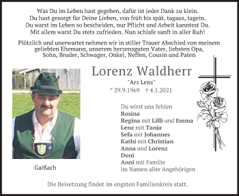 Traueranzeige von Lorenz Waldherr von merkurtz