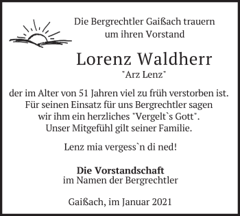 Traueranzeige von Lorenz Waldherr von merkurtz