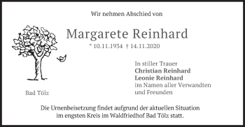 Traueranzeige von Margarete Reinhard von merkurtz