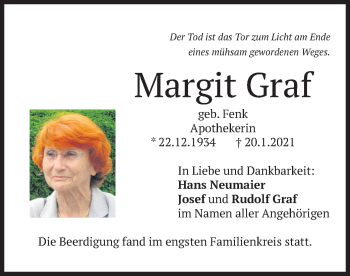Traueranzeige von Margit Graf von merkurtz