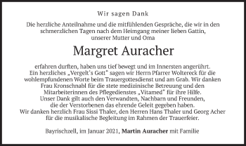 Traueranzeige von Margret Auracher von merkurtz