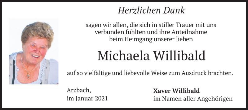  Traueranzeige für Michaela Willibald vom 30.01.2021 aus merkurtz