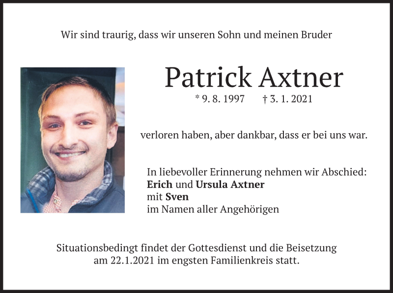 Traueranzeigen Von Patrick Axtner Trauer Merkur De