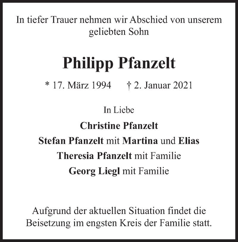  Traueranzeige für Philipp Pfanzelt vom 09.01.2021 aus merkurtz