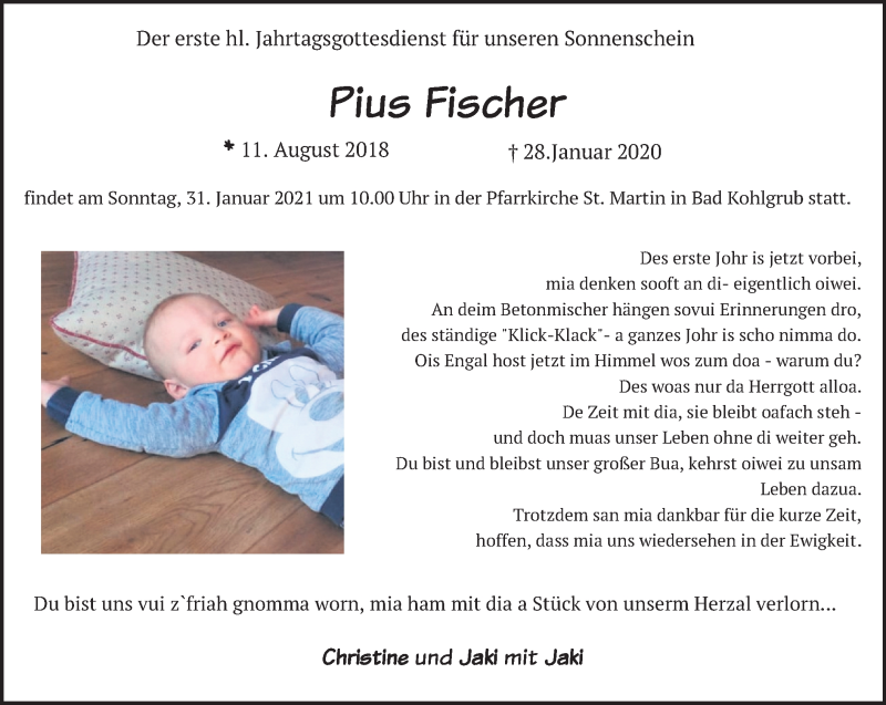  Traueranzeige für Pius Fischer vom 28.01.2021 aus merkurtz