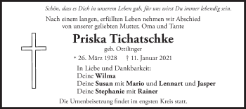 Traueranzeige von Priska Tichatschke