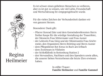 Traueranzeige von Regina Heilmeier von merkurtz
