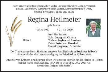 Traueranzeige von Regina Heilmeier von merkurtz