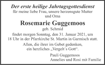 Traueranzeige von Rosemarie Guggemoos