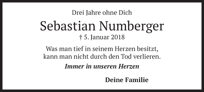  Traueranzeige für Sebastian Numberger vom 05.01.2021 aus merkurtz