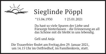 Traueranzeige von Sieglinde Pöppl von merkurtz
