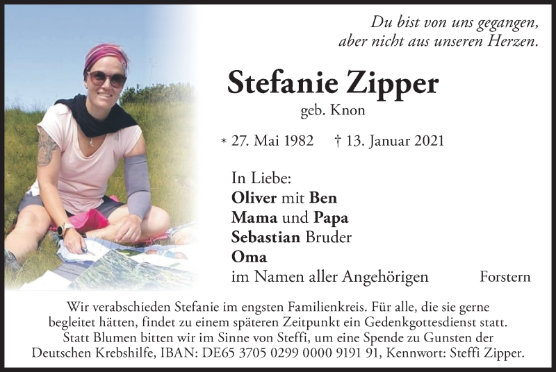  Traueranzeige für Stefanie Zipper vom 16.01.2021 aus merkurtz