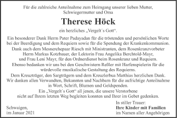 Traueranzeige von Therese Höck