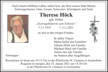 Traueranzeige von Therese Höck