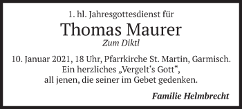 Traueranzeige von Thomas Maurer von merkurtz