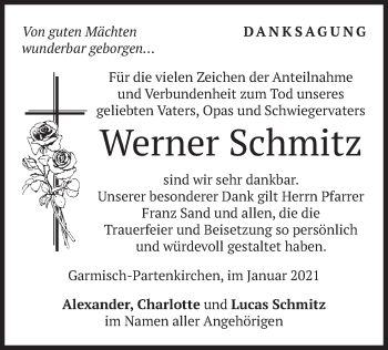 Traueranzeige von Werner Schmitz von merkurtz