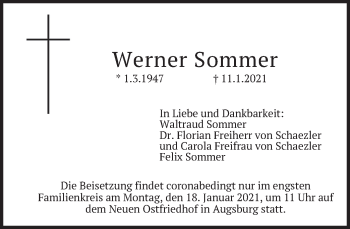 Traueranzeige von Werner Sommer von merkurtz