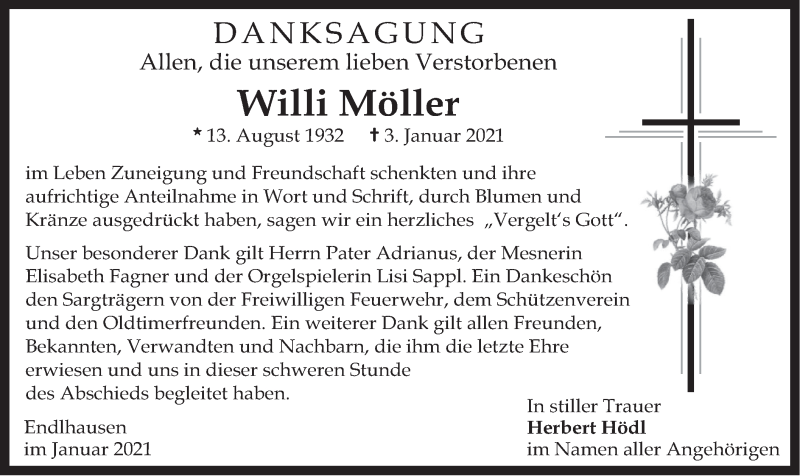 Traueranzeige für Willi Möller vom 16.01.2021 aus merkurtz