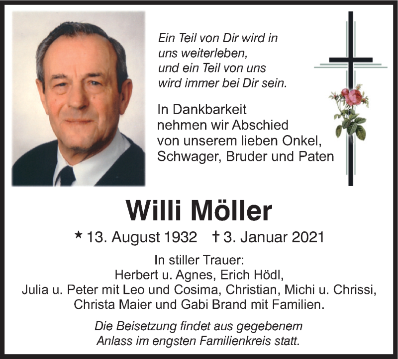  Traueranzeige für Willi Möller vom 07.01.2021 aus merkurtz