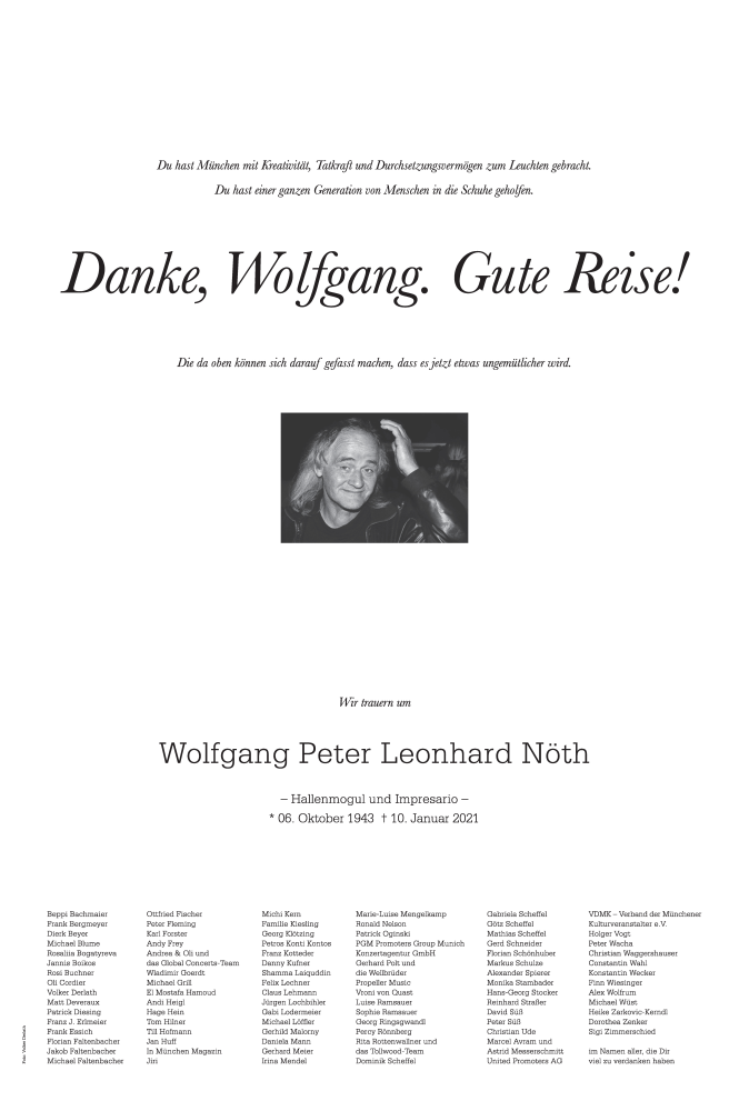  Traueranzeige für Wolfgang Peter Leonhard Nöth vom 23.01.2021 aus merkurtz