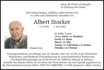 Traueranzeige von Albert Stocker von merkurtz