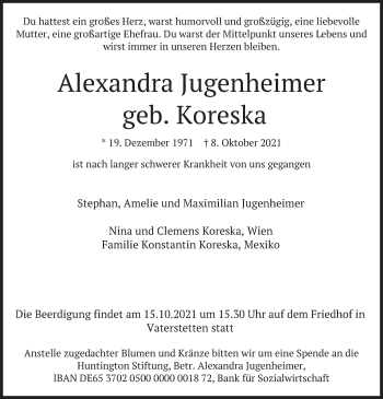 Traueranzeige von Alexandra Jugenheimer von merkurtz