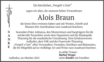 Traueranzeige von Alois Braun von merkurtz