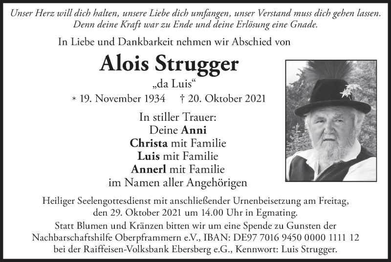  Traueranzeige für Alois Strugger vom 27.10.2021 aus merkurtz
