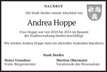 Traueranzeige von Andrea Hoppe von merkurtz