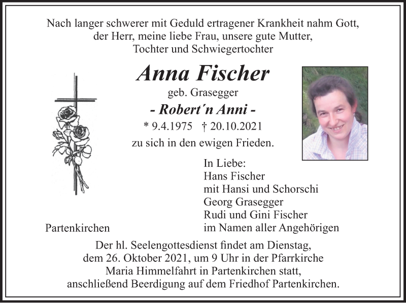  Traueranzeige für Anna Fischer vom 23.10.2021 aus merkurtz