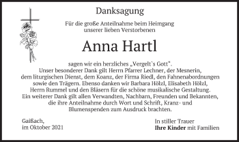 Traueranzeige von Anna Hartl von merkurtz