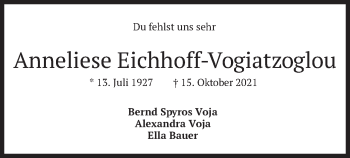 Traueranzeige von Anneliese Eichhoff-Vogiatzoglou von merkurtz