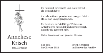 Traueranzeige von Anneliese Krisch von merkurtz