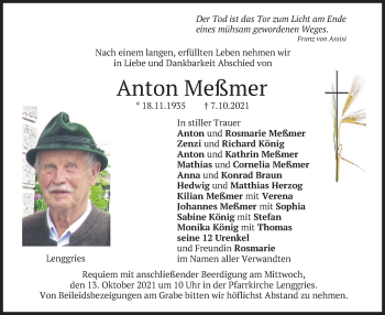Traueranzeige von Anton Meßmer von merkurtz