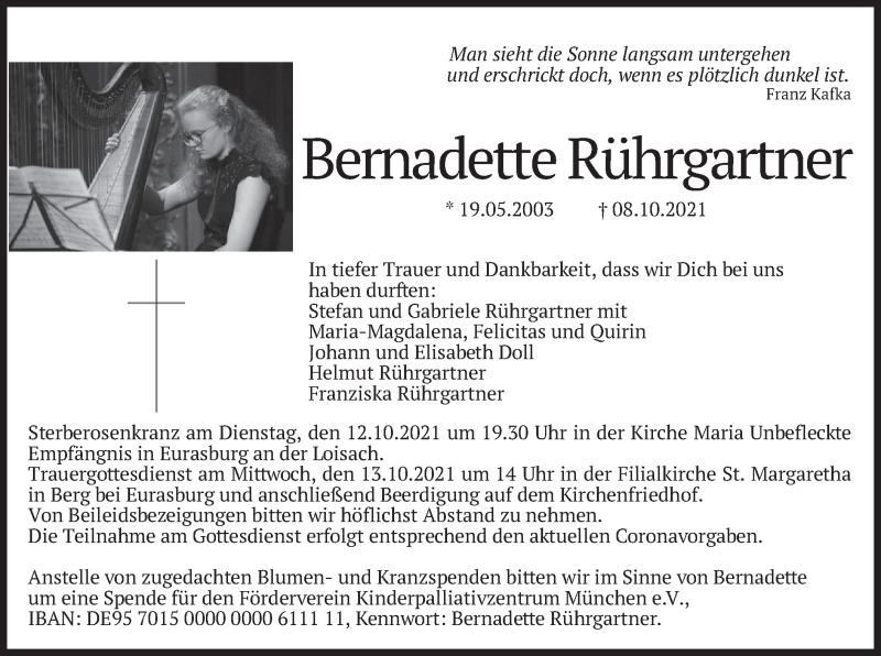  Traueranzeige für Bernadette Rührgartner vom 11.10.2021 aus merkurtz