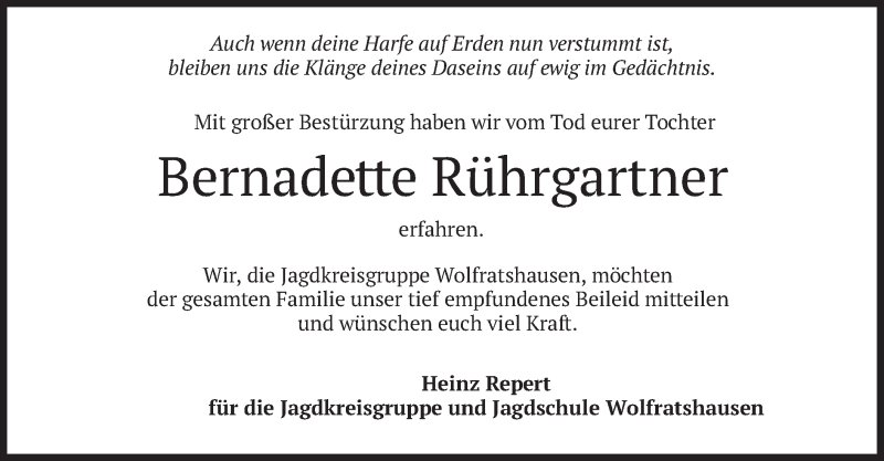  Traueranzeige für Bernadette Rührgartner vom 13.10.2021 aus merkurtz